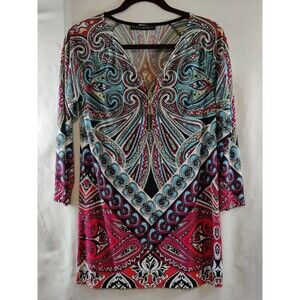 VTG. Coco Bianco Paisley‎ 1/4 Zip Front 3/4 Sleeve Top Blouse Womens Size Small